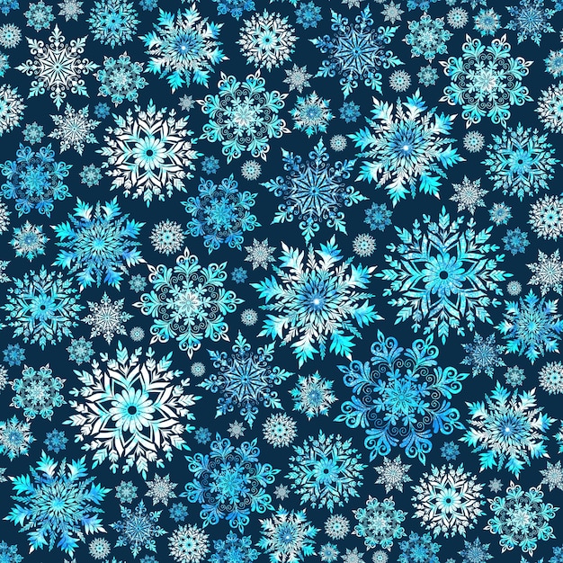 Patrón sin costuras acuarela copos de nieve en el fondo del cielo de invierno ilustración de acuarela en pasteles