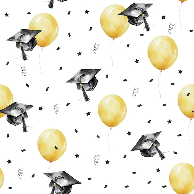 El patrón sin costuras de la acuarela de la fiesta de graduación