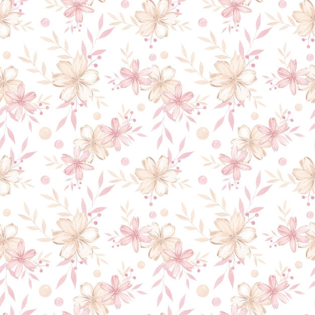 patrón sin costuras de acuarela con flores rosas patrón lindo con pequeñas flores hojas y bayas impresión floral rosa para el día de San Valentín niñas papel tapiz rosado femenino con flores estilo asiático