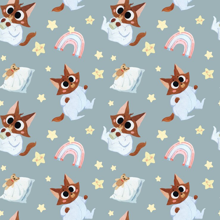 Patrón sin costuras en acuarela con gatitos en pijama