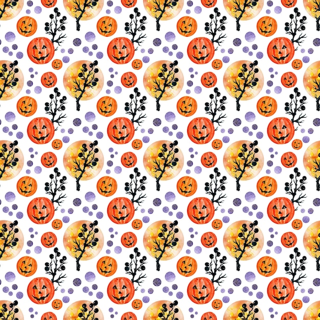 Foto patrón sin costuras de acuarela con varios elementos temáticos de halloween