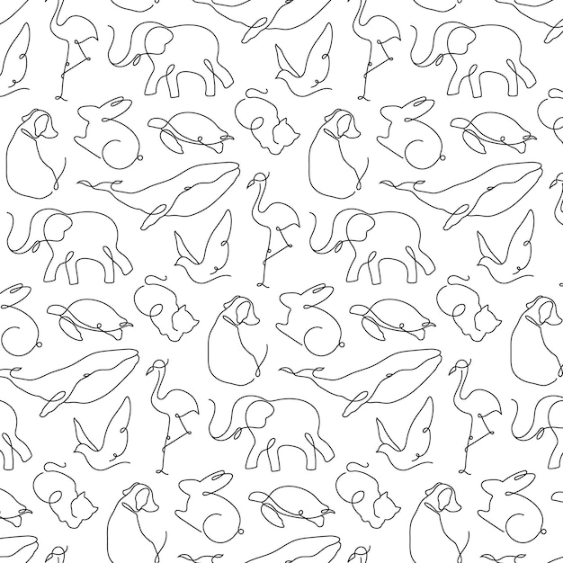 Patrón sin costuras de animales arte de líneas png fondo transparente