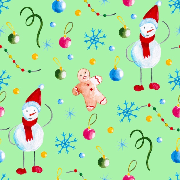 Patrón sin costuras para Año Nuevo y Navidad Dibujos en acuarela