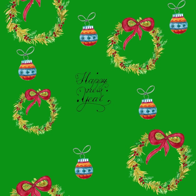 Patrón sin costuras para Año Nuevo y Navidad Dibujos en acuarela