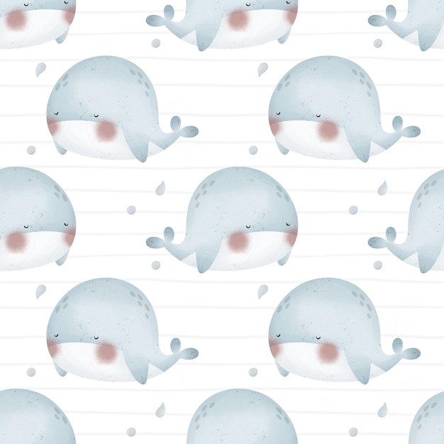 Patrón sin costuras con ballena de dibujos animados Ilustración colorida dibujo a mano de estilo plano