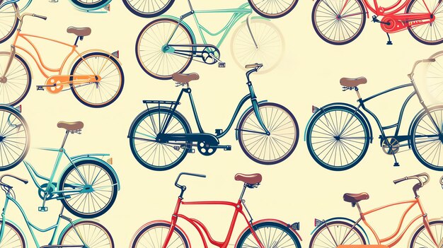 Un patrón sin costuras de bicicletas antiguas en un fondo crema