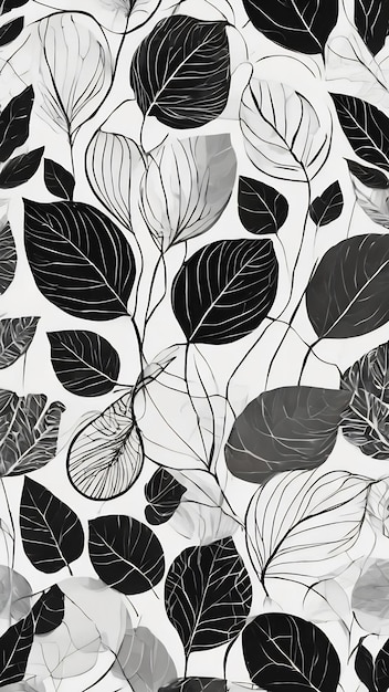 Foto patrón sin costuras en blanco y negro con un patrón de círculos y hojas