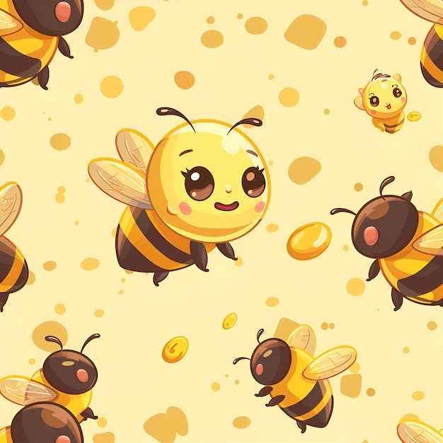 Patrón sin costuras con bonitas abejas de dibujos animados y abejas melíferas Ilustración vectorial