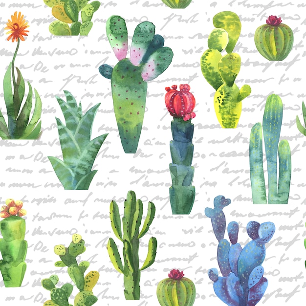 Foto patrón sin costuras de cactus. acuarela cactus patrón para envolver papel o scrapbooking.