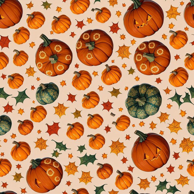Un patrón sin costuras de calabazas inspiradas en halloween
