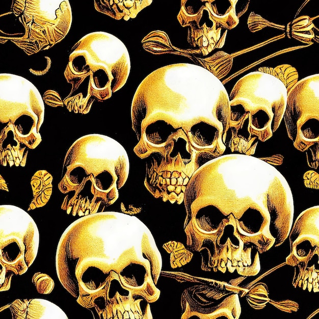 Patrón sin costuras con calaveras que miran fuera de la oscuridad Fondo con calaveras humanas en estilo grunge Impresión gráfica para papel de envoltura de papel tapiz de tela de ropa