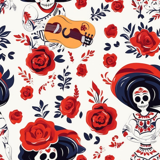 Patrón sin costuras La Catrina una caricatura que se convirtió en un emblema del Día de los Muertos La Catrine