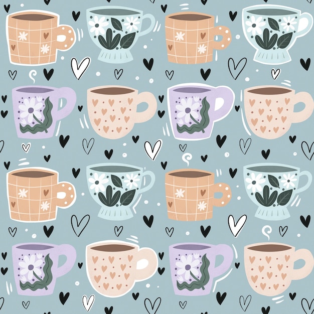 Patrón sin costuras con copas de dibujos animados elementos de decoración
