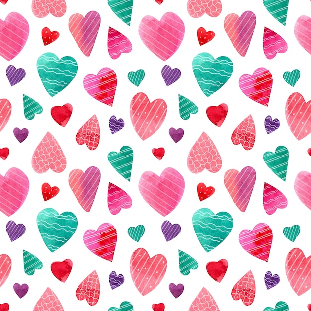 Patrón sin costuras con corazones aislados sobre fondo blanco