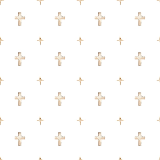 Patrón sin costuras de cruces y estrellas ortodoxas elegante patrón de bautismo de bebé para imprimir en
