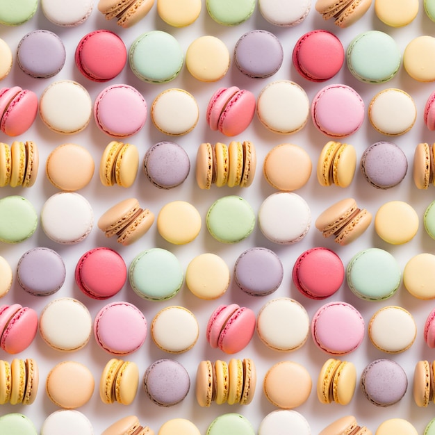 Patrón sin costuras con deliciosos macarrones voladores