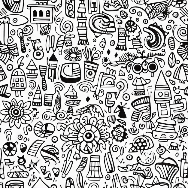 Foto patrón sin costuras de dibujo de líneas de doodle art