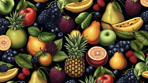 patrón sin costuras con diferentes tipos de frutas