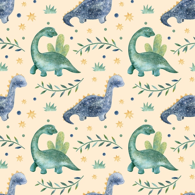 patrón sin costuras con dinosaurios y plantas exóticas diseño colorido de Dino ideal para tela infantil