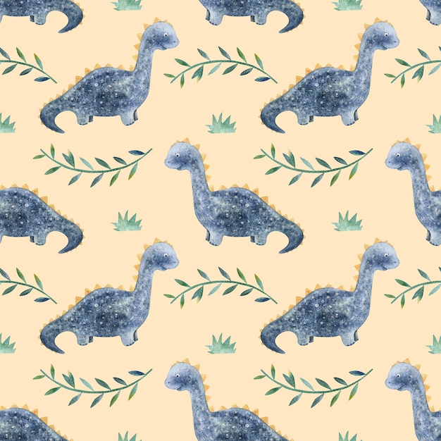 patrón sin costuras con dinosaurios y plantas exóticas diseño colorido de Dino ideal para tela infantil