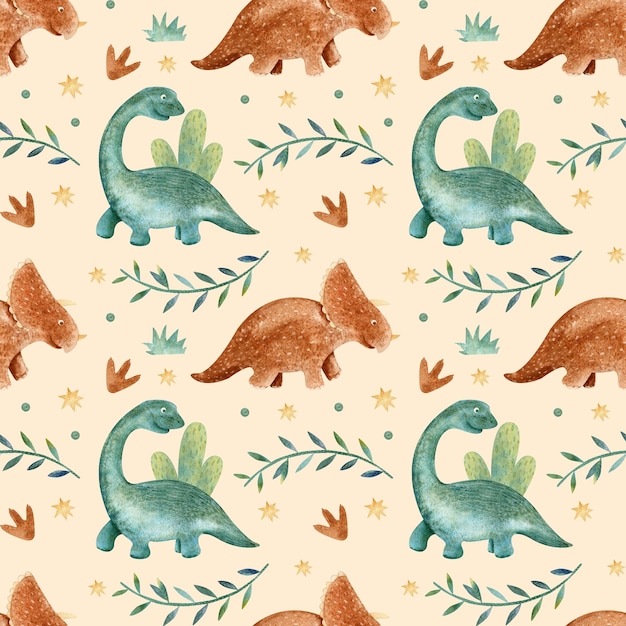 patrón sin costuras con dinosaurios y plantas exóticas diseño colorido de Dino ideal para tela infantil