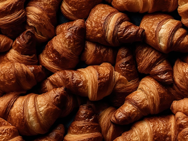 Patrón sin costuras con diseño de fondo de papel tapiz de croissant AI generativa