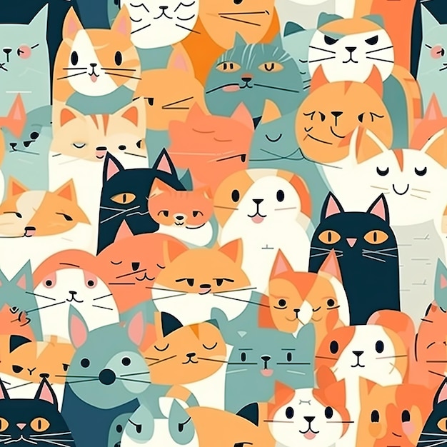 Patrón sin costuras con diseño de fondo de papel tapiz de ilustración de gatos Generativo AIxA