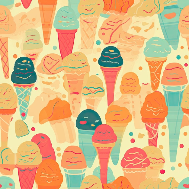 Foto patrón sin costuras con diseño de fondo de papel tapiz de ilustración plana de helado generativo aixa