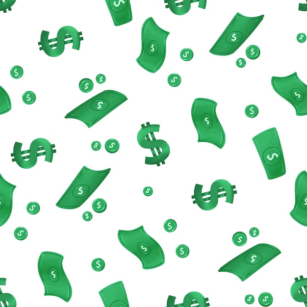 patrón sin costuras de dólar verde sobre fondo blanco