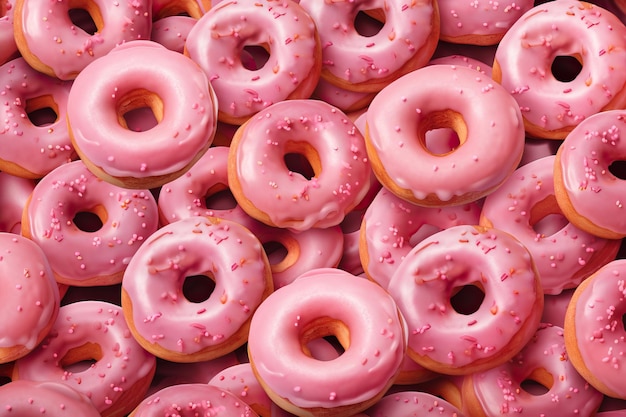 Patrón sin costuras con donas glaseadas Colores rosados Generados por IA