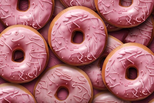 Patrón sin costuras con donas glaseadas Colores rosados Generados por IA