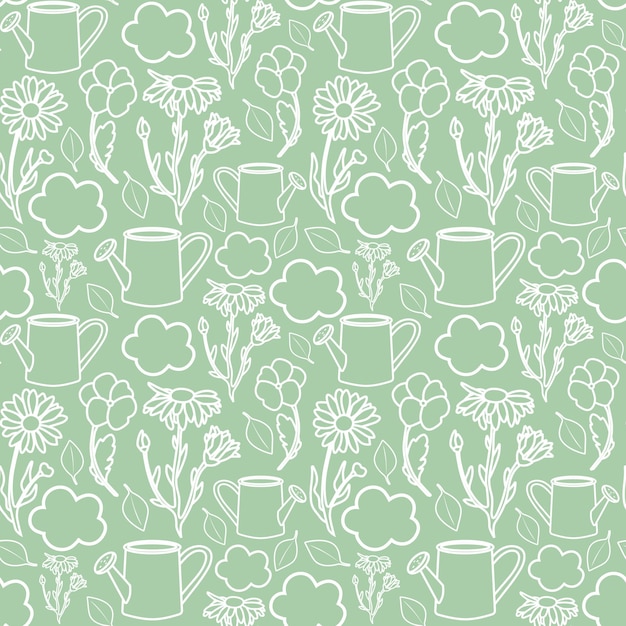 Patrón sin costuras con elementos de jardín vectorial y flores