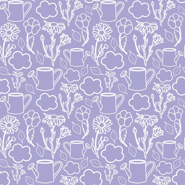 Patrón sin costuras con elementos de jardín vectorial y flores