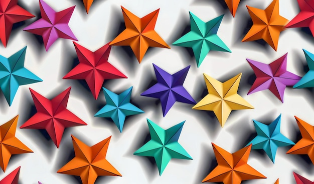 Foto patrón sin costuras de estrellas 3d coloridas con formas geométricas vibrantes ideal para fondos