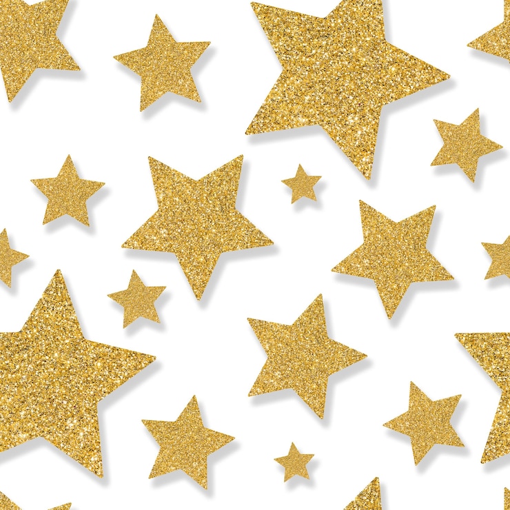 Foto patrón sin costuras con estrellas doradas de confeti de lentejuelas fondo brillante de polvo brillante