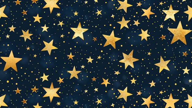 Un patrón sin costuras de estrellas doradas en un fondo azul oscuro
