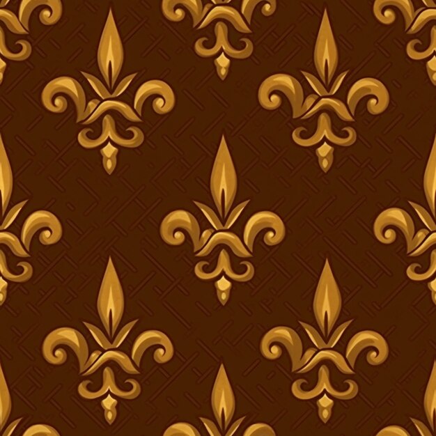 un patrón sin costuras con fleurones dorados en un fondo marrón generativo ai