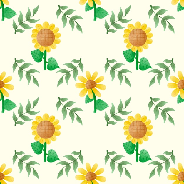 Patrón sin costuras de flor de sol en acuarela
