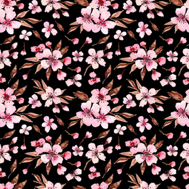 Foto patrón sin costuras floral de acuarela flores de cerezo dibujado a mano en el fondo flores de sakura de primavera