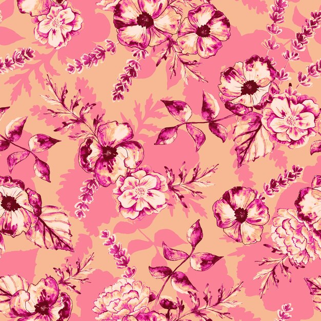 Foto patrón sin costuras floral romántico con motivos de acuarela fondo de textura de lujo con flores y hojas diseño botánico repetido para textiles de tela impresa