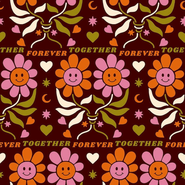Patrón sin costuras con flores decorativas y corazones Ilustración vectorial