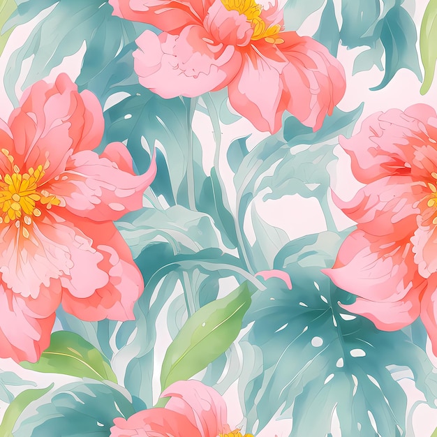 Patrón sin costuras con flores y hojas patrón floral de fondo para papel tapiz o tela Botanic Tile Generative AI para ropa ropa vestido textura textil impresión