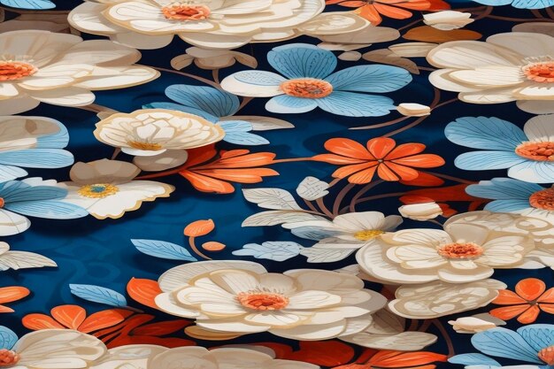 Patrón sin costuras con flores de naranja tropical en fondo azul diseño floral decorativo Ditsy y