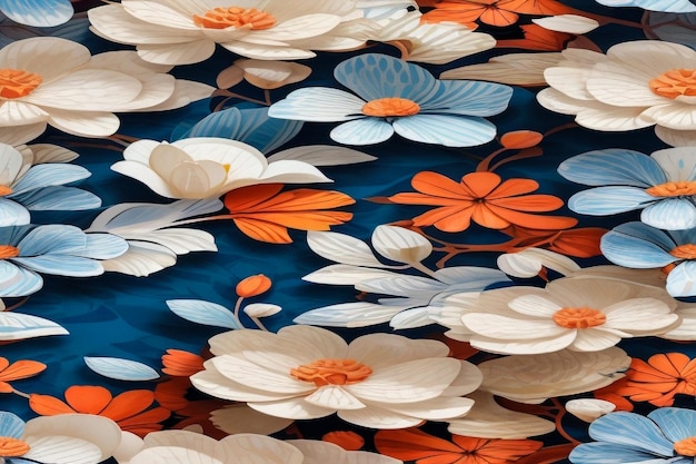 Patrón sin costuras con flores de naranja tropical en fondo azul diseño floral decorativo Ditsy y