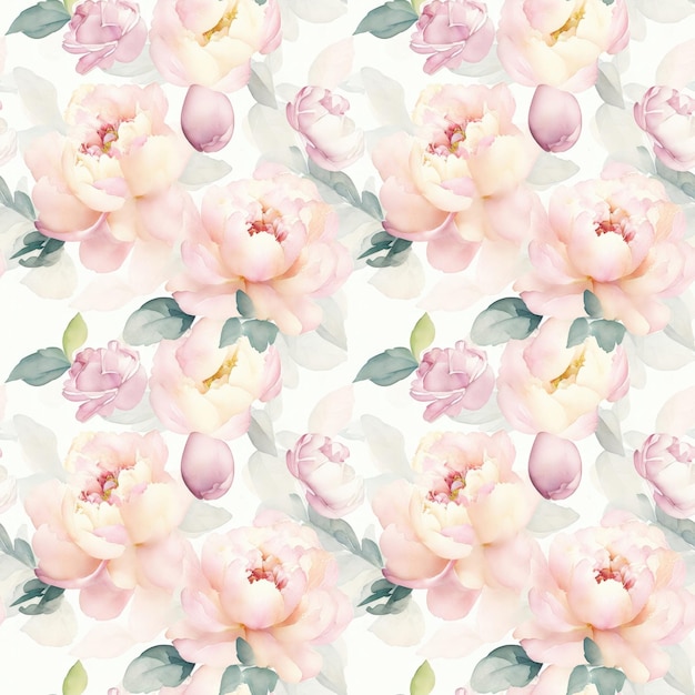 patrón sin costuras con flores rosas rosas en un fondo beige acuarela IA generativa