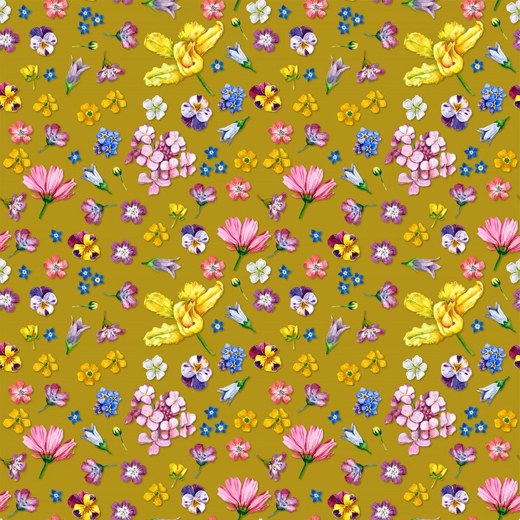 Patrón sin costuras flores silvestres sobre fondo amarillo