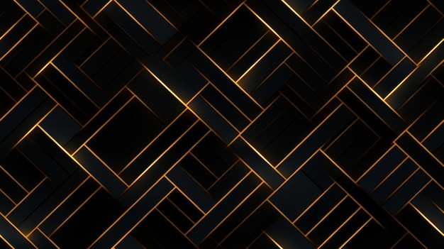 Patrón sin costuras fondo geométrico abstracto negro y dorado con líneas brillantes
