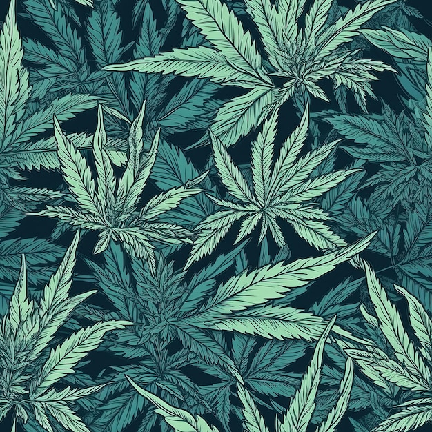 Patrón sin costuras con fondo de hoja de cannabis de marihuana Ilustración generativa de IA