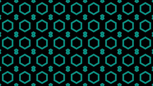 Un patrón sin costuras de formas geométricas azules y verdes sobre un fondo negro.