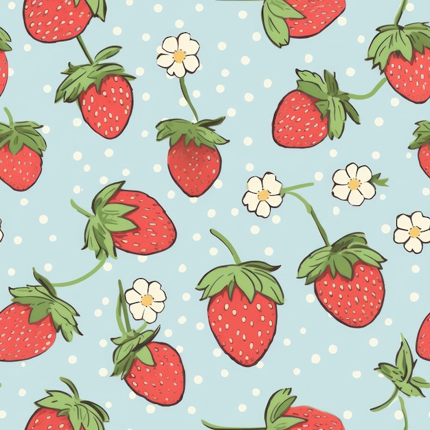 Patrón sin costuras de fresa Ilustración vectorial con fresas y flores